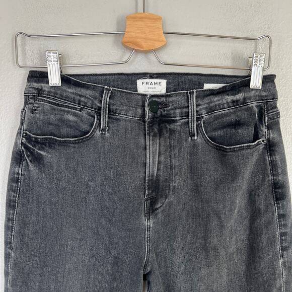 Frame Jeans Women's Le High Flare Size 29 Black Raw Hem Black Cropped High Waist - Picture 4 of 11